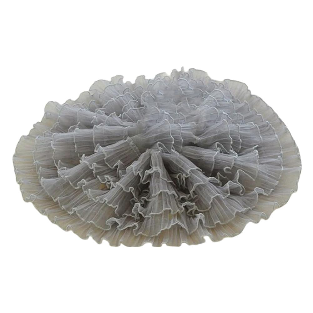 Ribete de encaje de malla plisada gris de 12 cm con volantes para vestidos de novia