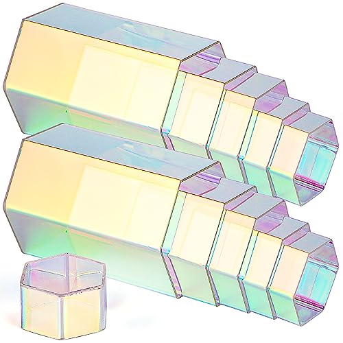 Image of Jetec 12 Pcs Hexagonal Jewelry Display Risers Hexagonal Market Display Risers Stands Acrylic Showcase Acrylic Stand for Jewelry Model Figures Decoration, 6 Sizes (Rainbow Color)