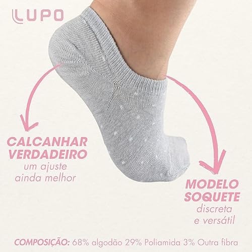 Kit 6 Pares Meia Algodão Feminino, 2 Branco - 2 Cinza - 2 Preto, 33-36