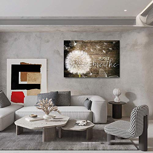 White Dandelion And Butterflies Just Breathe Quotes Poster Brown Rustic Wall Art Canvas Paintings Beautiful Decorative Home Decor Pictures Framed Country Wall Decor Prints For Bedroom Nursery 28"X40" #TOP3