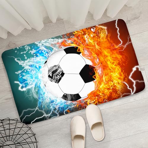 Kids Football Mat - Water & Fire Football Rug for Boys Room Sports Carpet Rugs, 2x3 Feet