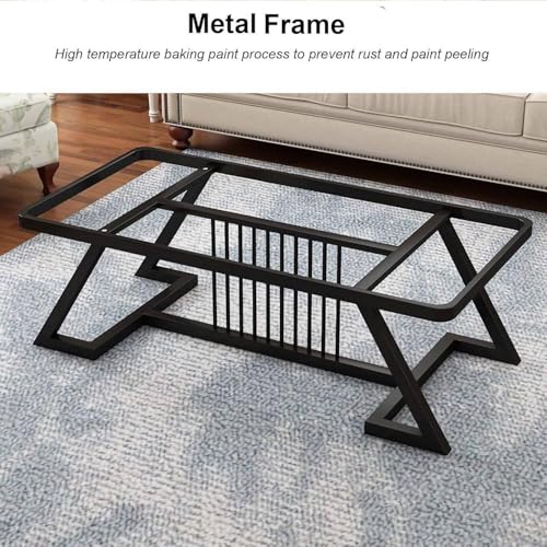 Image of Modern Rectangular Marble-Like Top Coffee Table with Metal Base for Living Room Sofa Center Tea Table for Home & Office Easy DIY Assembly (90 x 48 x 48 cm) (Black White)