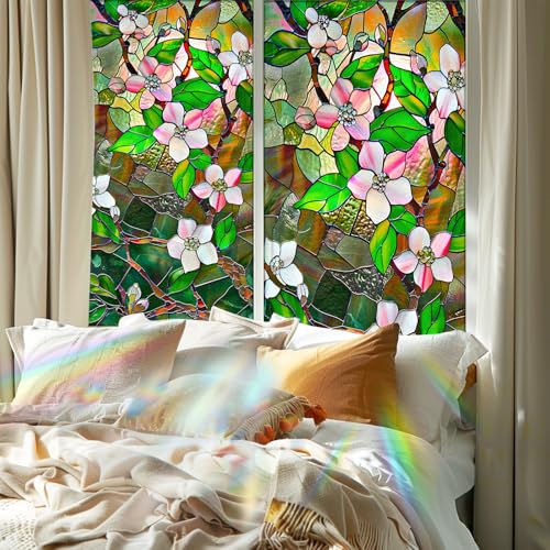 Image of Nuxovilar Gothic Halloween Pink Flower Branch Window Film 17.5x39.3 PVC