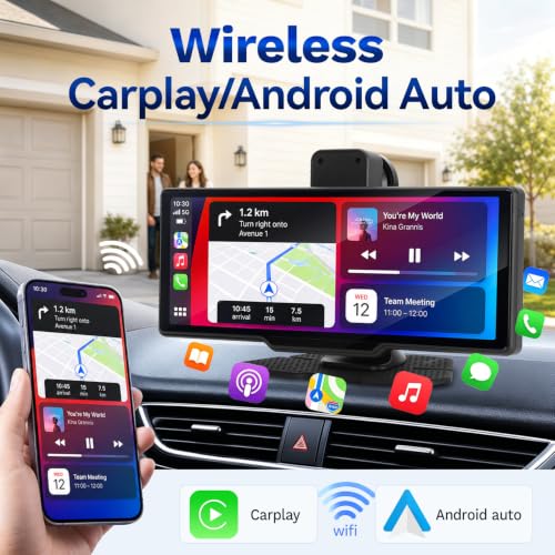 Sobalai 9.3" Wireless CarPlay Screen for Car, Portable Apple CarPlay & Android Auto Display with Bluetooth,1600x600 IPS Touchscreen, Backup Camera Input, Mirror Link, FM/AUX Output by Sobalai - Used condition - Image 3