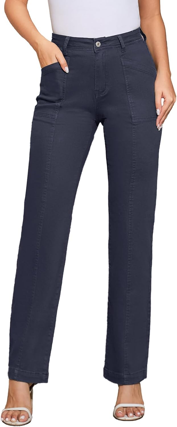 Women Stretchy Chino Pants High Waisted Cargo Pants Women's Casual Straight Leg Pants Fall Cotton Trousers