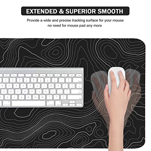 Image of Topographic Mouse Pad, Extended Gaming (35.4x15.7 in), Desk Mat Laptop Waterproof Decor Writing for Work, Game, Office, Home - Topographic Contour