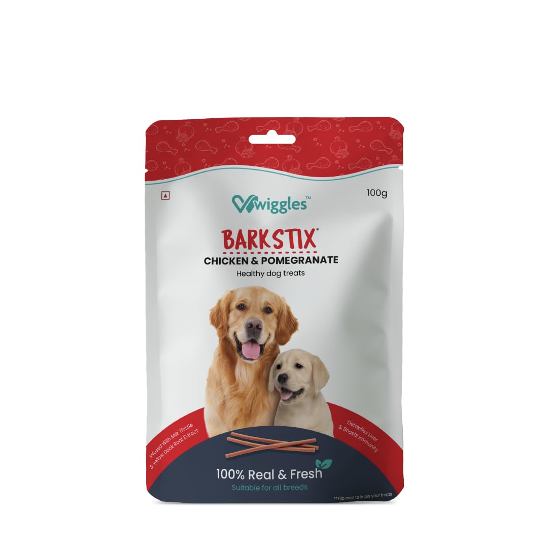 Barkstix Dog Treats (Chicken & Pomegranate, 100G) | Fresh Chicken Soft Chew Sticks for Training Adult Puppies | Boost Immunity & Detox Liver with Milk Thistle and Chicory Root | For All Breeds