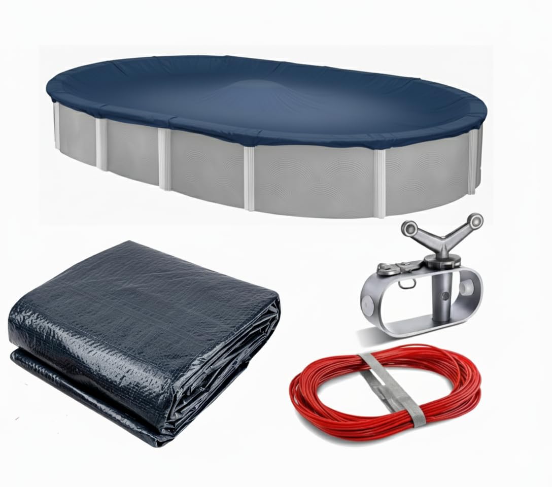 Winter Block WC812OV - Cubierta para alberca con cabrestante y Cable (tamaño pequeño), Color Azul y Negro