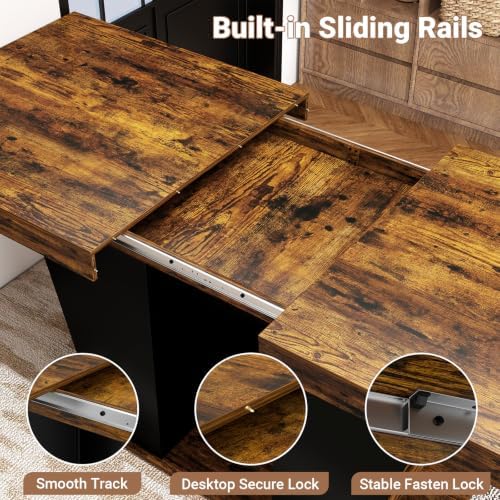 Zevemomo 63"-78.7" Dining Table Extendable with 2-Tier Storage for 6-8 - 5