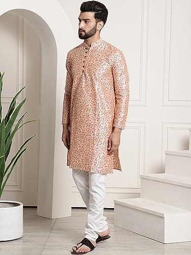 Image of SOJANYA (Since 1958 Men's Silk Blend Printed Kurta and Churidar Pyjama Set