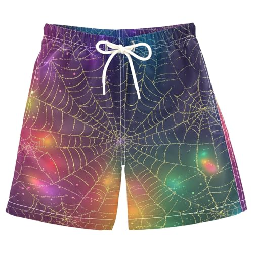 Jucciaco Boys Beach Board Shorts Cobweb Spider Magic Swim Trunk Teen Swimwear Multicolor