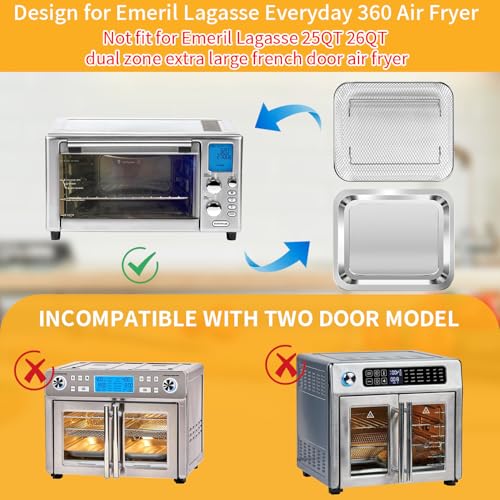 GWY Air Fryer Tray Set for Emeril Lagasse Everyday 360 Air Fryer 12''×10'' and 11.7''×9.7'' Steel Non-stick Air Fryer Accessories Grill Pan Crisper Plate Replacement Parts