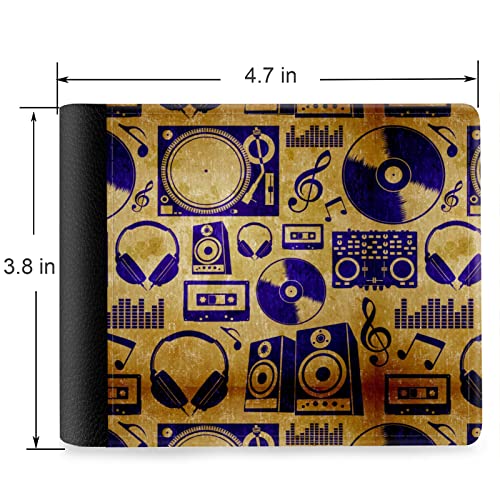 (Retro Music Theme Pattern Front Pocket Slim Bifold Leather Wallet RFID Blocking with ID Window for Men2