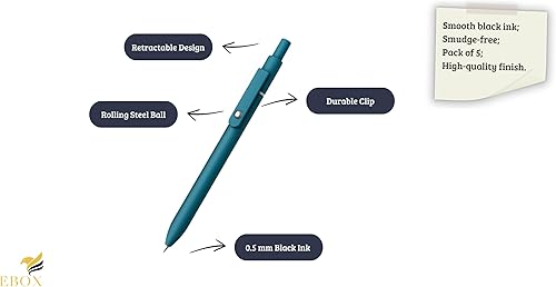 Miniatura 3 de EBOX Freedom - Bolígrafos vintage  Tinta negra de 0.020 in  Bolígrafos retráctiles con clip lateral  Juego de 5  Escritura suave y precisa  Agarre