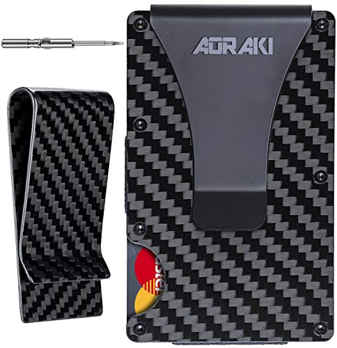 Carbon Fiber Wallet - RFID Blocking Minimalist Wallets for Men - Aluminum Money Clip Wallet | Rigid Metal Wallet | Compact EDC Credit Card Holder for Travel with Additional Carbon Fiber Money Clip