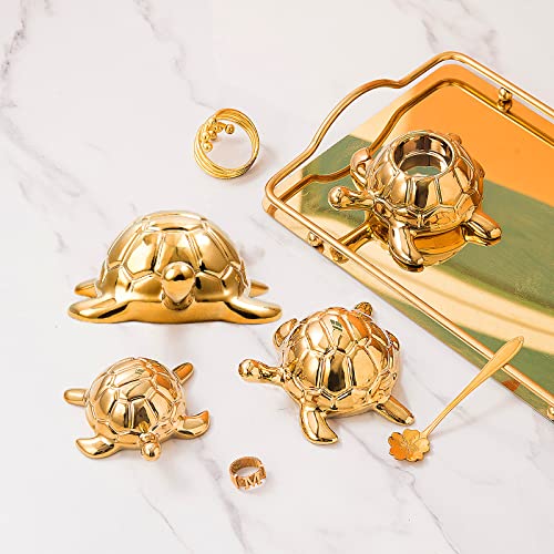 Set de 3 Estatuas de Tortugas Doradas de Cerámica miniatura 6