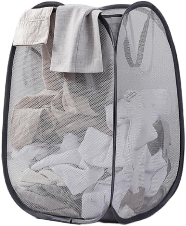 DDongdongqiang Laundry Basket Clothes Hamper, Foldable Storage Basket,Collapsible Clothes Washing Laundry Hamper,Travel Hamper,Mesh Pop Up Laundry Hamper with Carry Handle
