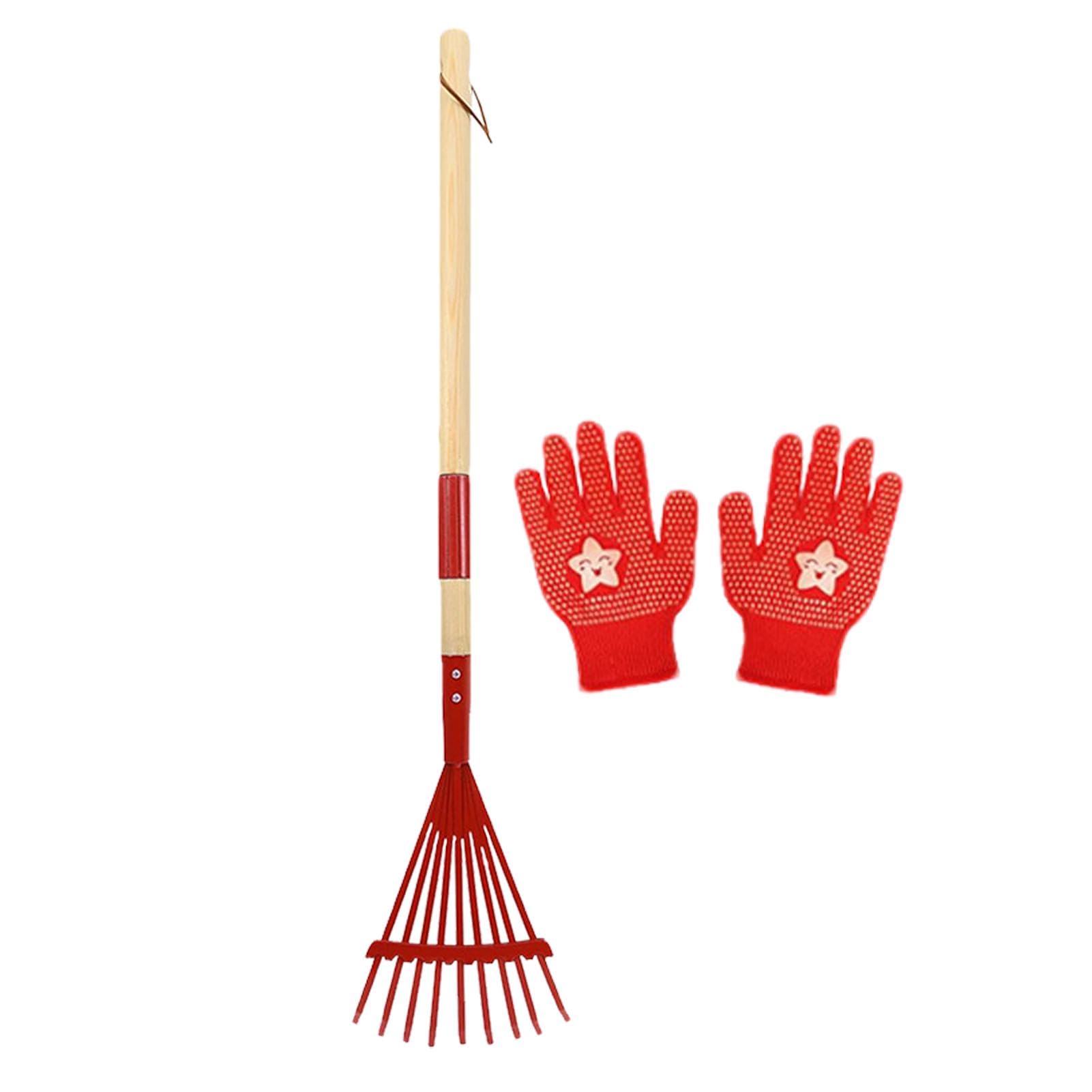 Rastrillo Infantil para Hojas Mango de Madera Desmontable de 68 cm con | Pequeño Rastrillo de Jardín Para Jardinería, Camping, Exploración al Aire Libre, Mantenimiento de Césped y