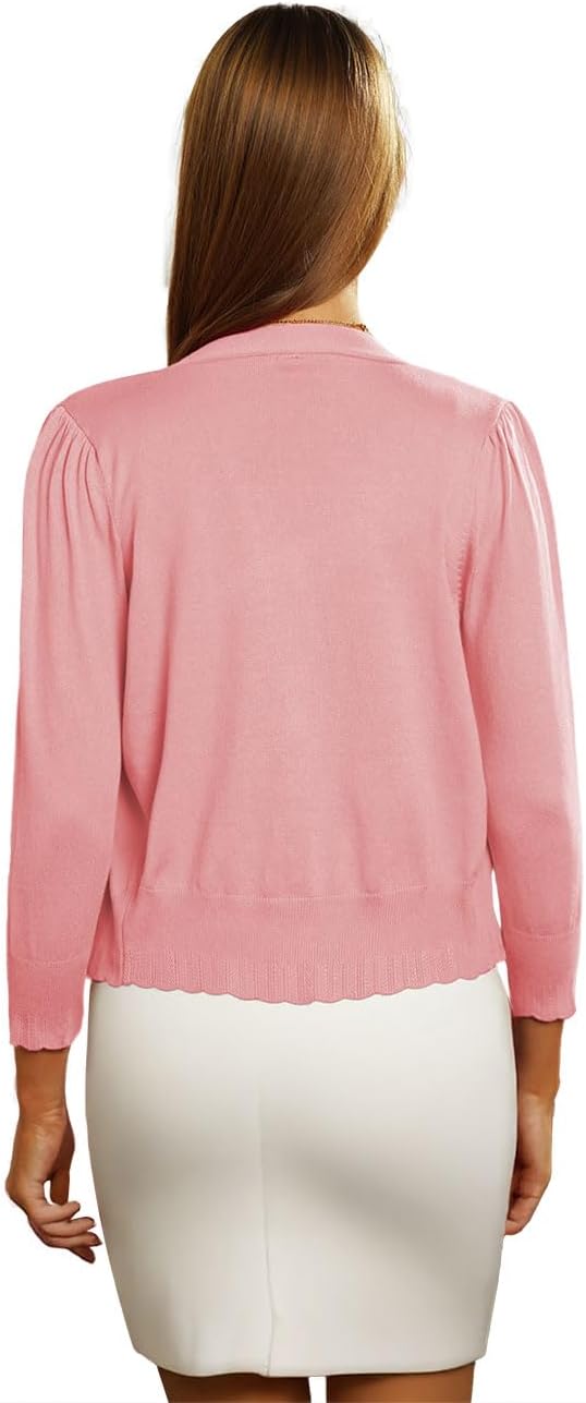 CPOKRTWSO Women's Cropped Cardigan 3/4 Sleeve Bolero Shrug for Dresses Lightweight Open Front Button Down Sweater - Image 5