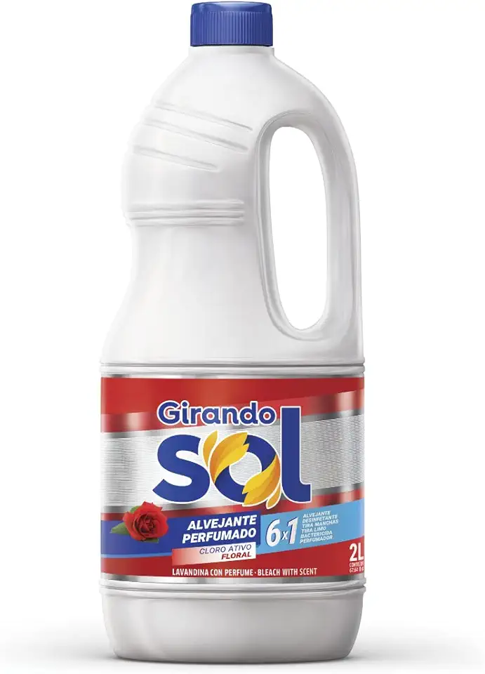 Alvejante Perfumado Floral Girando Sol 2L, Alvejante Perfumado Com Cloro Ativo, Vermelho, Um Aliado Indispensável Na Limpeza Pesada, Ação De Limpeza 6 Em 1, Sua Casa Merece O Melhor Cuidado