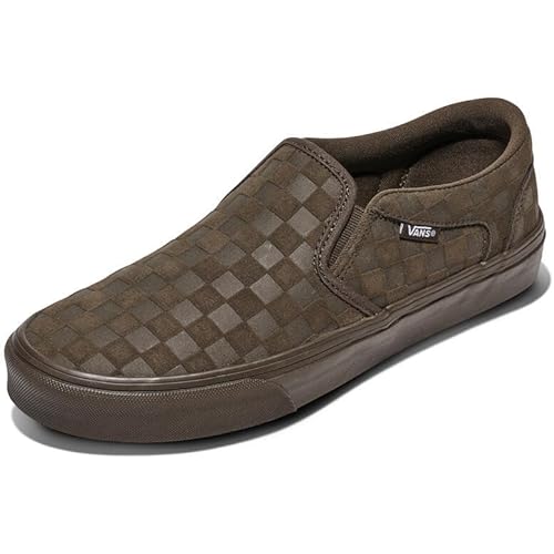 Vans Men's Asher Slip-On Shoe | Comfortable Sneakers for Walking, Fashion & Everyday Wear, Embossed Suede Coal Brown, 11