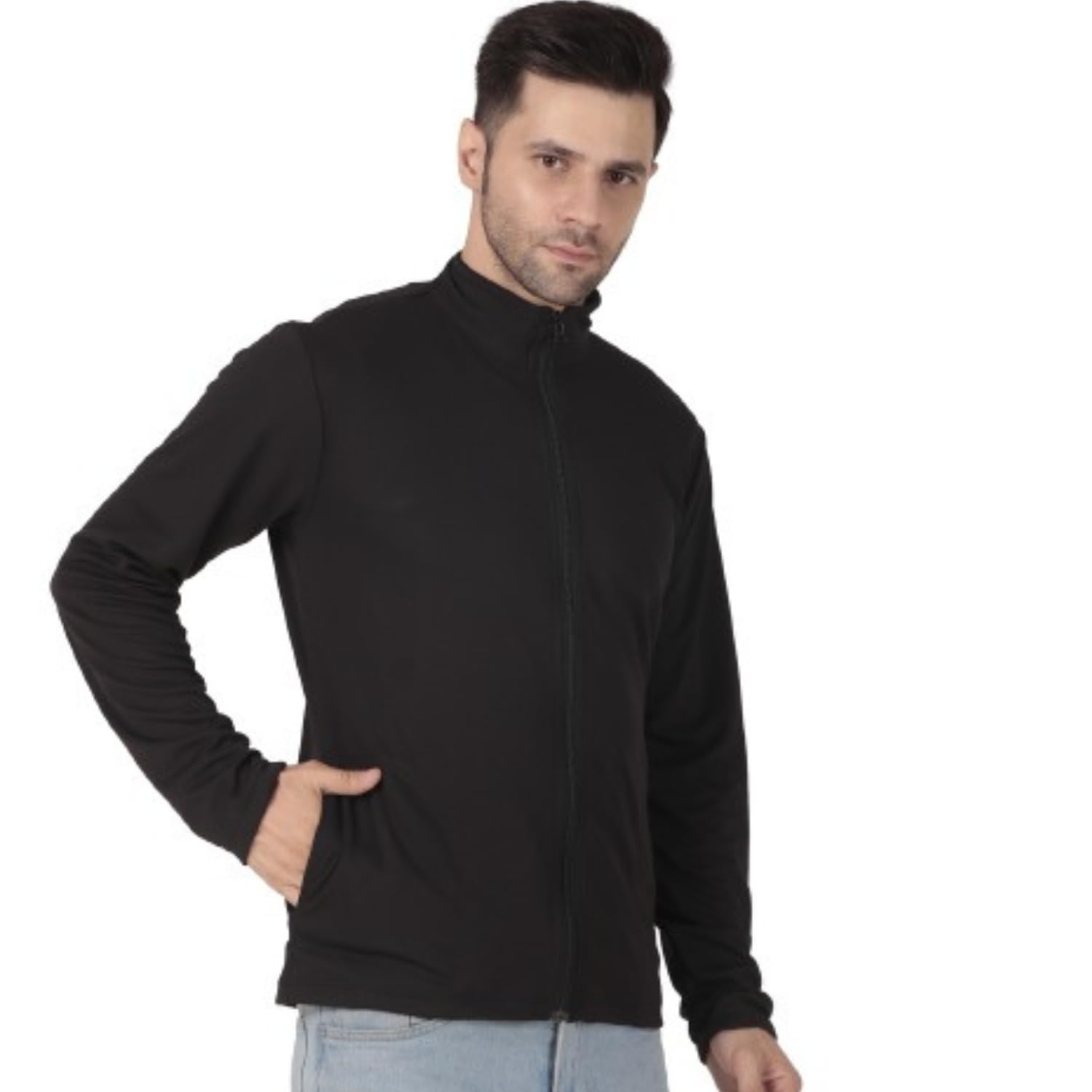 Just Junkies Full Sleeve Polyester Full Zip with Pocket Solid Men's Sports Track Standard Length Jacket (IN, Alpha, 2XL, Regular, Black) 2