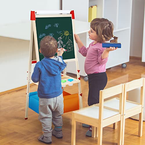 Easel For Kids, All-In-One Kid's Art Easel With Paper Roll And Accessories, Double Sided Standing Magnetic Whiteboard Chalkboard, Perfect Wooden Easel For Toddler Boys Girls Painting And Writing #TOP6