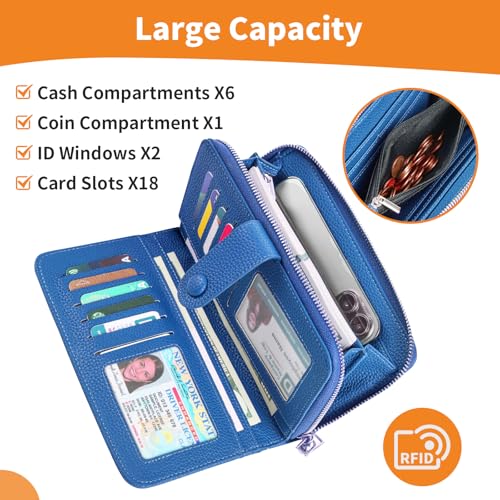 Image of Wristlet Wallets for Women RFID Blocking, Large Capacity Long Wallet Women Leather Credit Card Holder