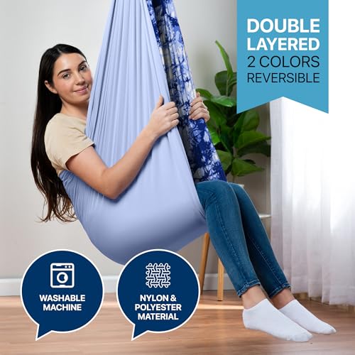 Image of Indoor Sensory Swing for Kids or Outdoor - Holds 300lbs, Double-Layer, & 360 Swivel, Calming Compression Therapy Swing Hammock for Kids & Adults with All Hardware - Sensory-Motor Toys & Gifts