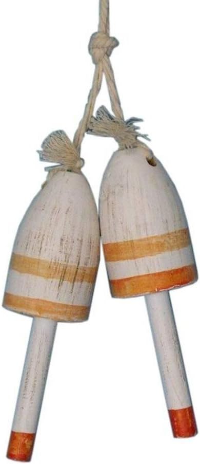 Hampton Nautical Orange-LB-7 Wooden Vintage Maine Lobster Trap Buoy Set of 2-Nautical Decoration