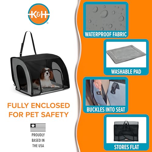 K&H Pet Products Enclosed Dog Car Seat, Travel Safety Carrier for Pets, Dog Travel Car Seat, Soft-Sided Covered Cat Carrier, Washable Pad, Multiple Entrances, Mesh Windows - Medium 24 X 19 X 17in - Image 4