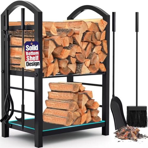 Amagabeli Firewood Rack Fireplace Tool Rack Indoor Wood Holders Fireplace Outdoor Log Holder Rack Lumber Storage Stacking Black Stove Wrought Iron Large Logs Bin Fireplace Tools Set Tongs Accessories