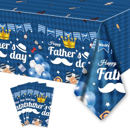 PARSUP Fathers Day Disposable Tablecloth - 108" × 54", Happy Fathers Day Table Cloth Best Dad Ever Tablecover Plastic Rectangle Table Cover for Dinner Party Decor (4)
