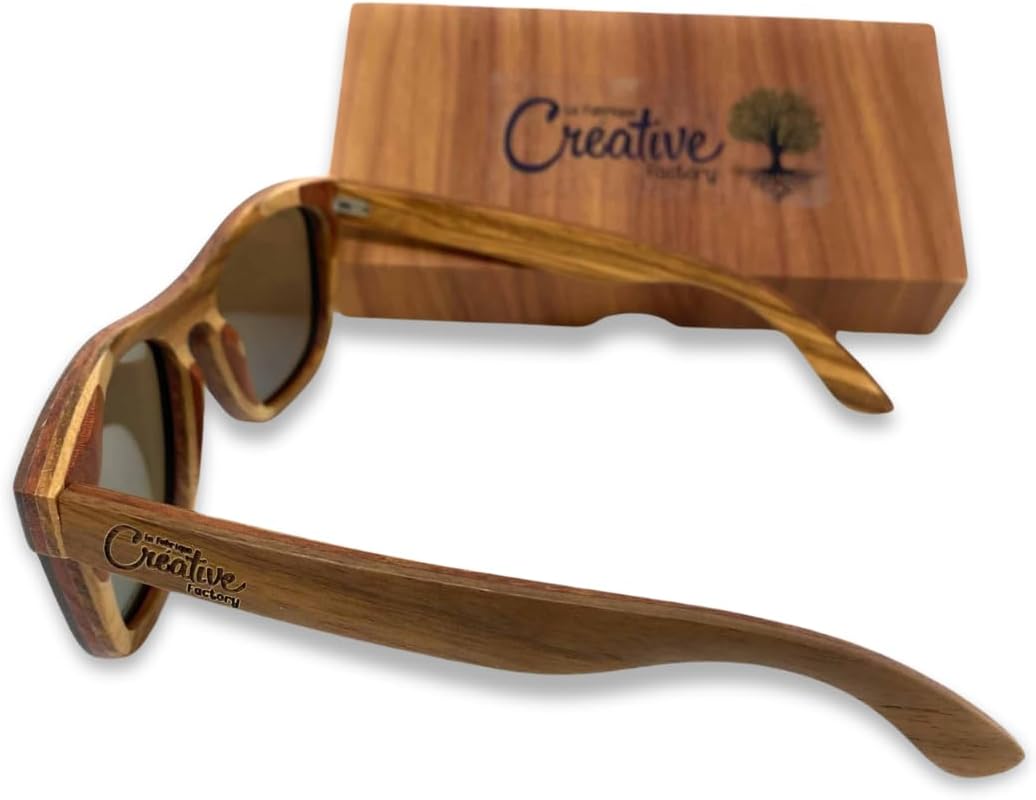 CREATIVE FACTORY | Wood Frame Sunglasses for Men and Women | Mens Sunglasses Polarized UV Protection | Polarized Sunglasses