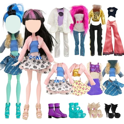 8 Sets Fashion Doll Clothes for 11 inch Monster Doll Fashion Outfits Including 13 Tops 4 Dress 4 Pants 5 Shoes(Random Style Girl Perfect Present