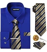 Barry.Wang Solid Colors Mens Dress Shirt and Tie Set Formal Business Wedding Shirts Long Sleeve B...