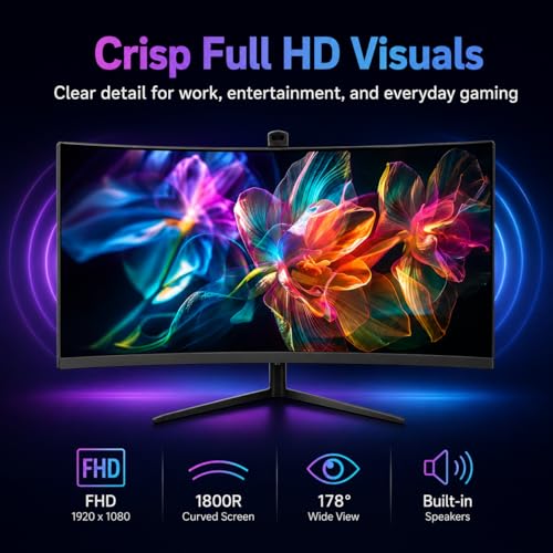 Image of 24 Inch Curved Gaming Monitor, FHD 1080P 120Hz Computer Monitor with 3ms MPRT, AMD FreeSync Compatible, 1800R Curved Screen, Built-in Speakers, HDMI & DisplayPort, VESA Mount