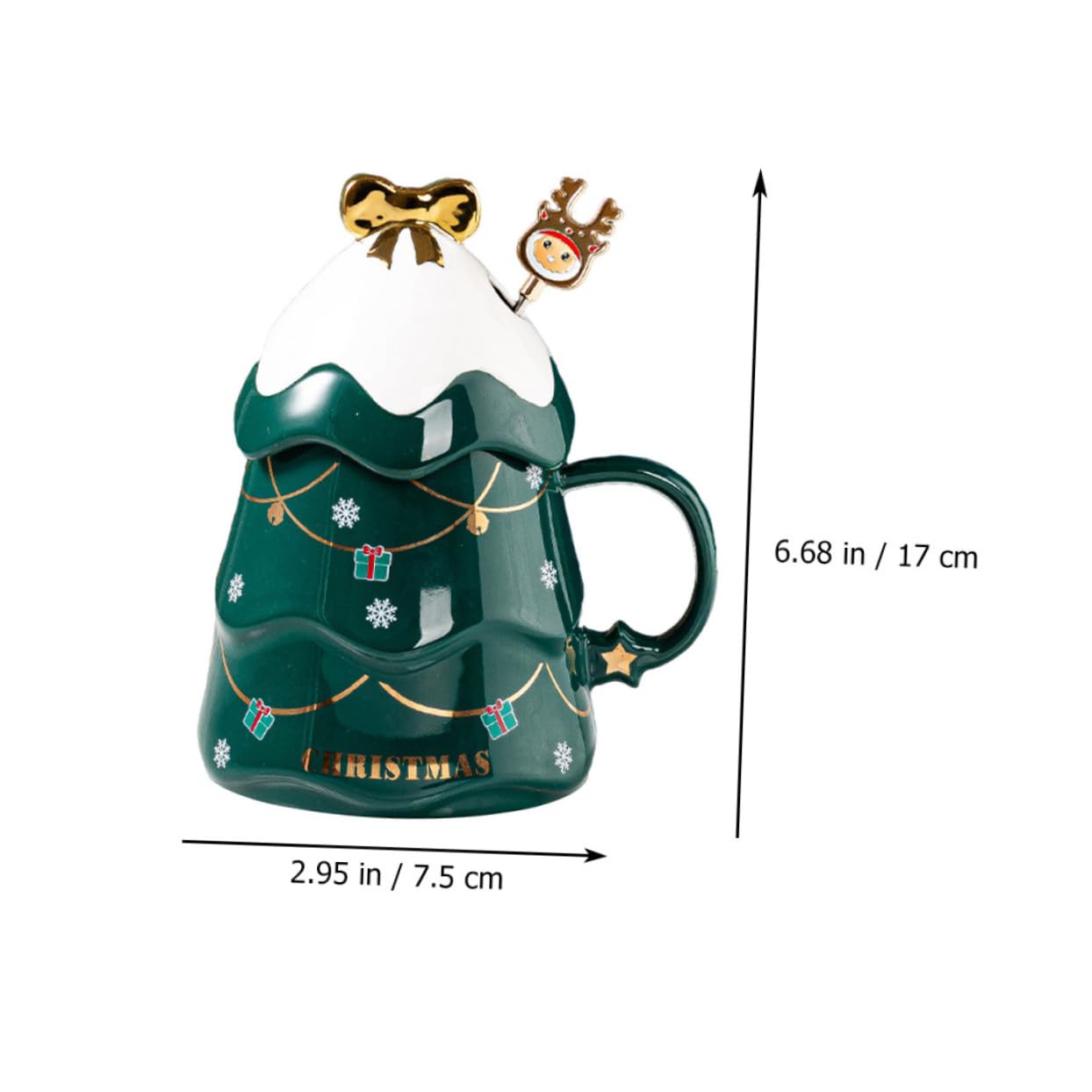 Taza de Cerámica Creativa Forma de Árbol de Navidad, Capacidad 500ml, Tapa y Cuchara para Café en Casa u Oficina