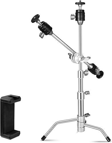 Soonpho - Mini trípode con brazo de pluma y cabeza de bola, soporte de luz ajustable de 11 a 20 pulgadas con brazo de sujeción de 13 pulgadas para