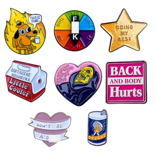 9PC Funny Enamel Pins Pack Cute Cool Fun Pin for Lapel Backpack Jacket Hat Bag Adult Teens Girls Boys, Small Buttons Unique Novelty Mood Assorted Cartoon Cheap Bulk Craft Supply Accessories Gifts