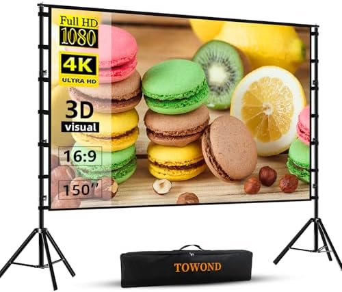 Towond 16:9 HD 16:9 Portable Outdoor Projection Screen 380cm with Kink-Free Carry Bag and Thick Stands