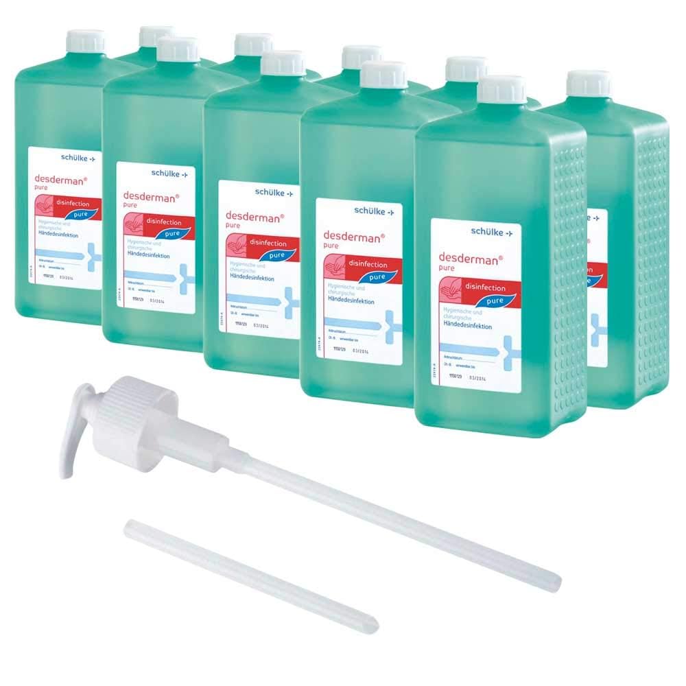 10x 1000 ml Eurofl. Schülke Desderman Händedesinfektionsmittel Desinfektionsmittel, 1x Dosierpumpe