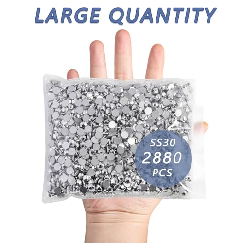 Image of Beadsland Flat Back Rhinestones Bulk, Silver Hematite, SS30, 2880pcs | Flatback Glass Gems for Nails Crafts Clothes DIY Decoration, Glue Fix, 6.3-6.5mm