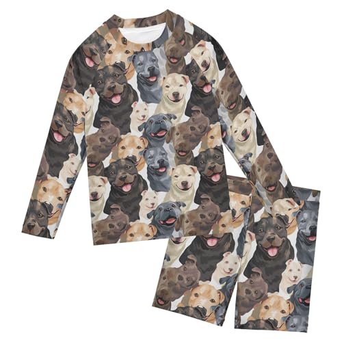 Dog Puppy Pug Animal Cute Baby Boys' Toddler Long Sleeved Rashguard Swim Bathing Suit Set B0402795