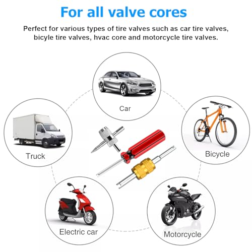 Image of Osilly 3PCS Car Tire Valve Stem Tools, Single Dual Head Vehicle A /C Valve Core Remover Puller, 4 Way Auto Air Conditioning Line Repair Tyre Wrench Tool, Universal for Bicycle RV Truck (Yellow)