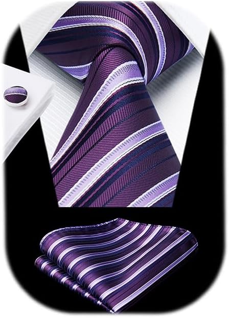 Enlision Mens Ties Stripe Tie and Pocket Square Set Classic Formal Woven Neckties Handkerchief Cufflinks Wedding