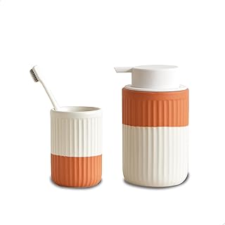 Ceramic Hand Soap Pump Foam Dispenser Terracotta with Toothbrush Holder,...