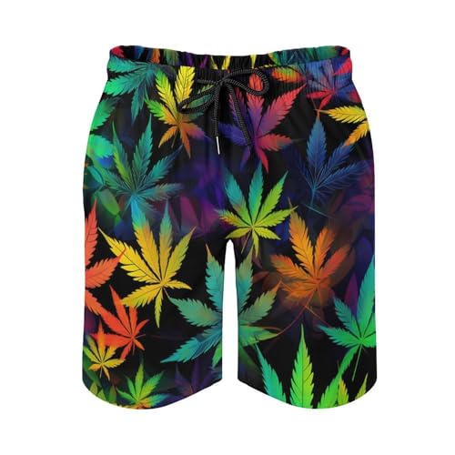 Trippy Weed Tie Dye Men's Swim Trunks Quick Dry Beach Shorts Summer Short with Drawstring and Pockets3