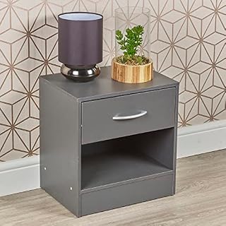 URBNLIVING 1 Drawer Compact Wooden Bedroom Bedside Cabinet Furniture Nightstand Side Table (Dark Grey)