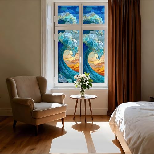 Película para ventana vidriada 17.5x78.7 pulgadas diseño ola oceánica miniatura 4